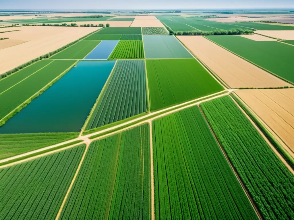 Armonía agrícola: Tecnología de riego en campos verdes Campo agrícola europeo con gestión de aguas, riego y tratados internacionales