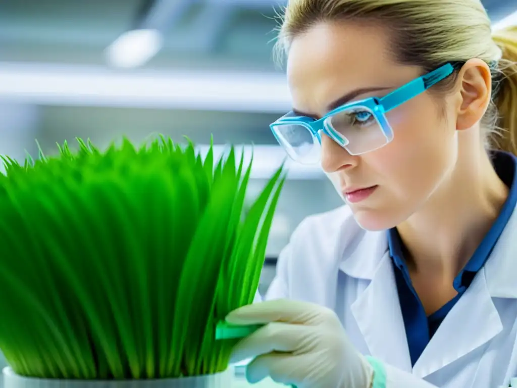 Extracción precisa de tejido vegetal para investigación biotecnológica Un científico en bata de laboratorio realiza extracción de tejido vegetal para la investigación en biotecnología agraria