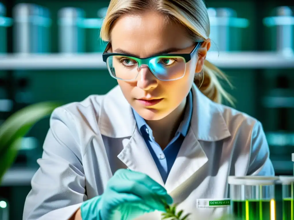 Extracción de ADN: Precisión en la Investigación Biotecnológica Un científico en laboratorio extrae ADN de una muestra vegetal