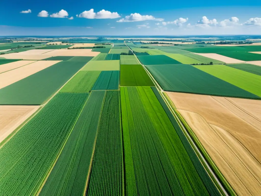 Expertos agrícolas debaten en campo de cultivo Un extenso paisaje agrícola bañado por el sol, con agrónomos discutiendo sobre un mapa
