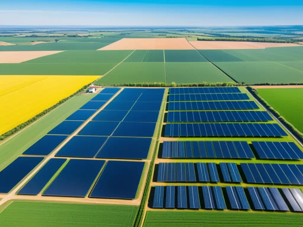 Energía renovable en granja: Integración moderna Granja con paneles solares y turbinas eólicas, integrando energía renovable en la agricultura