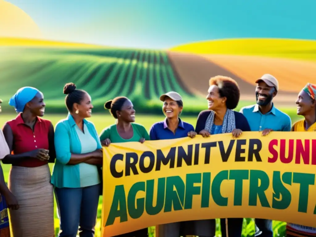 Campesinos y comunidad planean proyecto agrícola Un grupo de agricultores y miembros de la comunidad planificando una campaña de crowdfunding para su proyecto rural