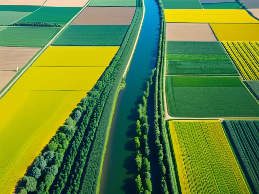Red de riego: belleza agrícola Imagen aérea de redes de riego en campos verdes, con luz dorada