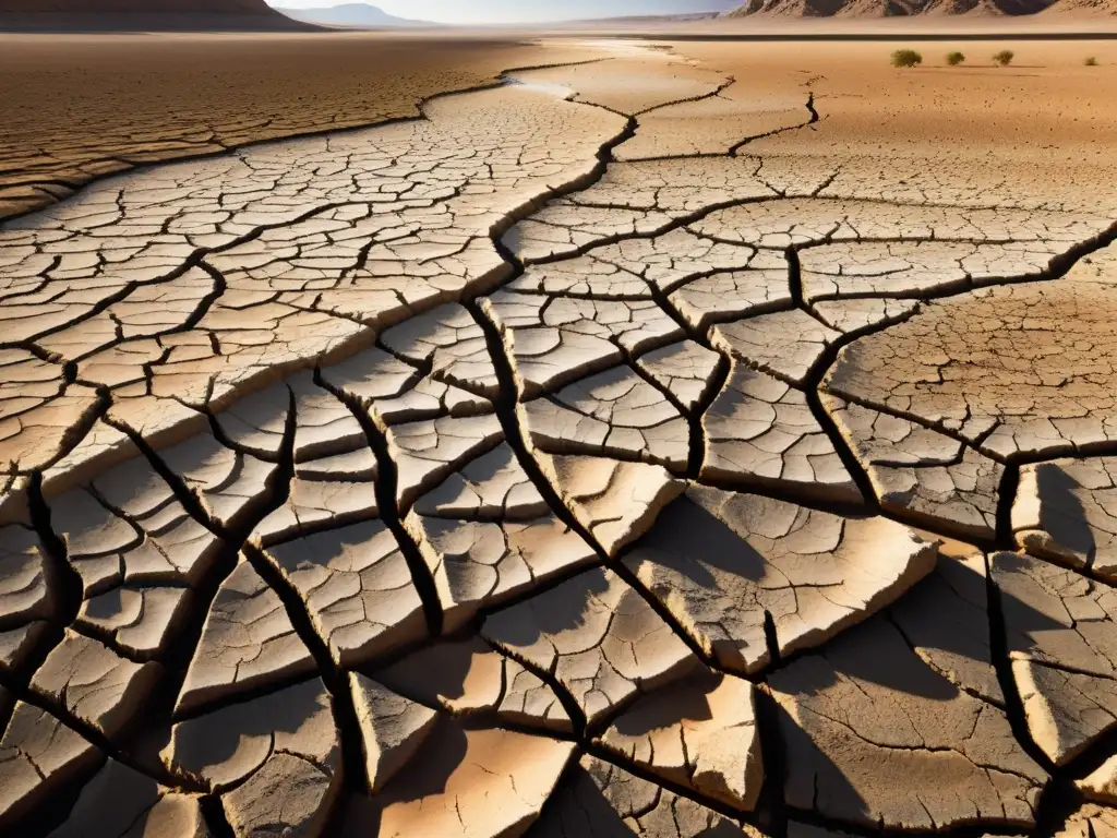 Sequía extrema: río reseco con escasa agua Imagen impactante de un lecho de río árido y agrietado, con escasos charcos de agua