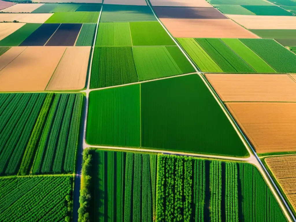 Vista aérea impresionante de paisaje agrícola verde Una impresionante fotografía aérea muestra un extenso paisaje agrícola verde con campos y canales