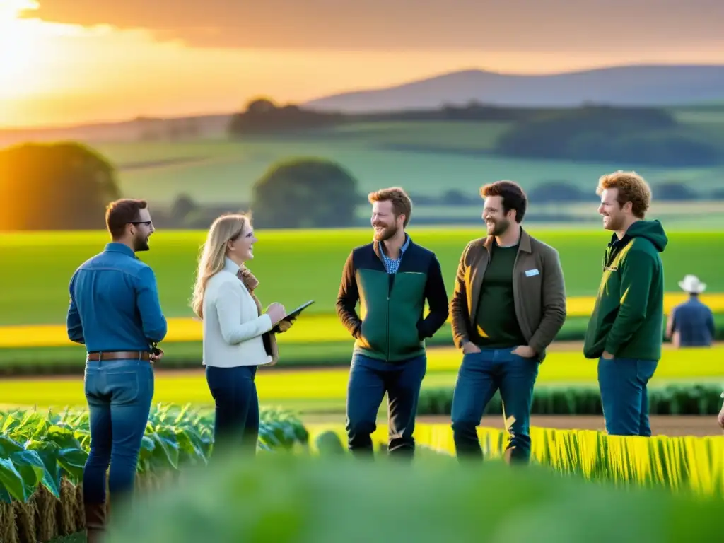 Jóvenes agricultores conectan en un campo vibrante Jóvenes agricultores en un campo vibrante participan en un evento de networking, conectando y aprendiendo