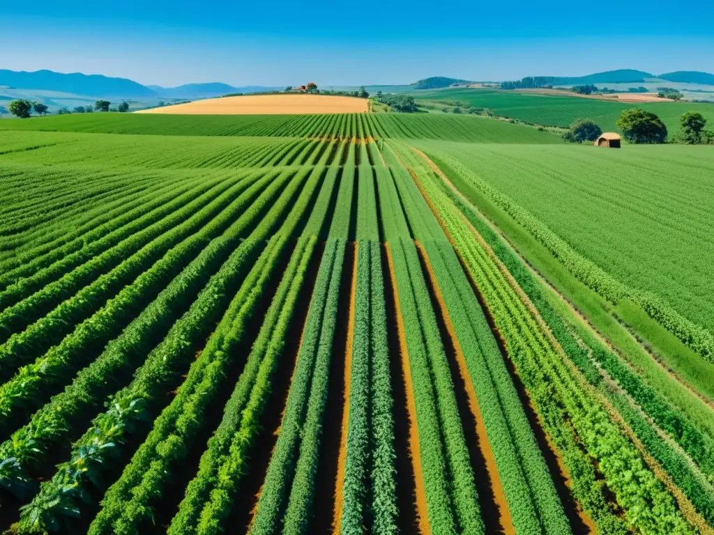 Campesino dedicado cuidando cultivos en paisaje agrícola Un paisaje agrícola exuberante con un agricultor atento