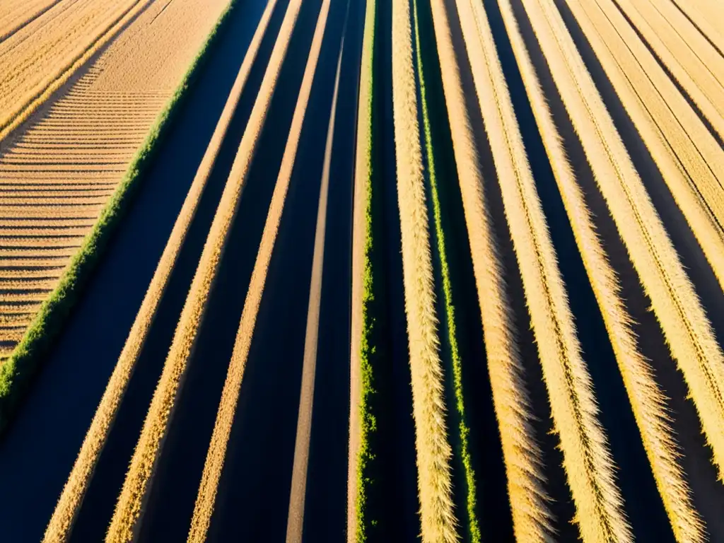 Campo dorado de trigo: belleza y cosecha Un vasto campo de trigo dorado se extiende hacia el horizonte bajo un cielo azul claro
