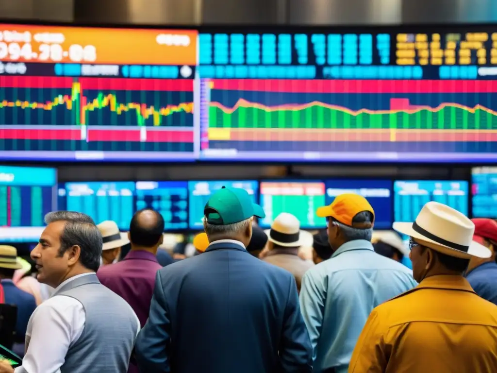 Mercado de Futuros: Energía y Movimiento Vibrante mercado de futuros para cosecha con traders negociando entre energía y movimiento, fusionando lo tradicional con lo moderno