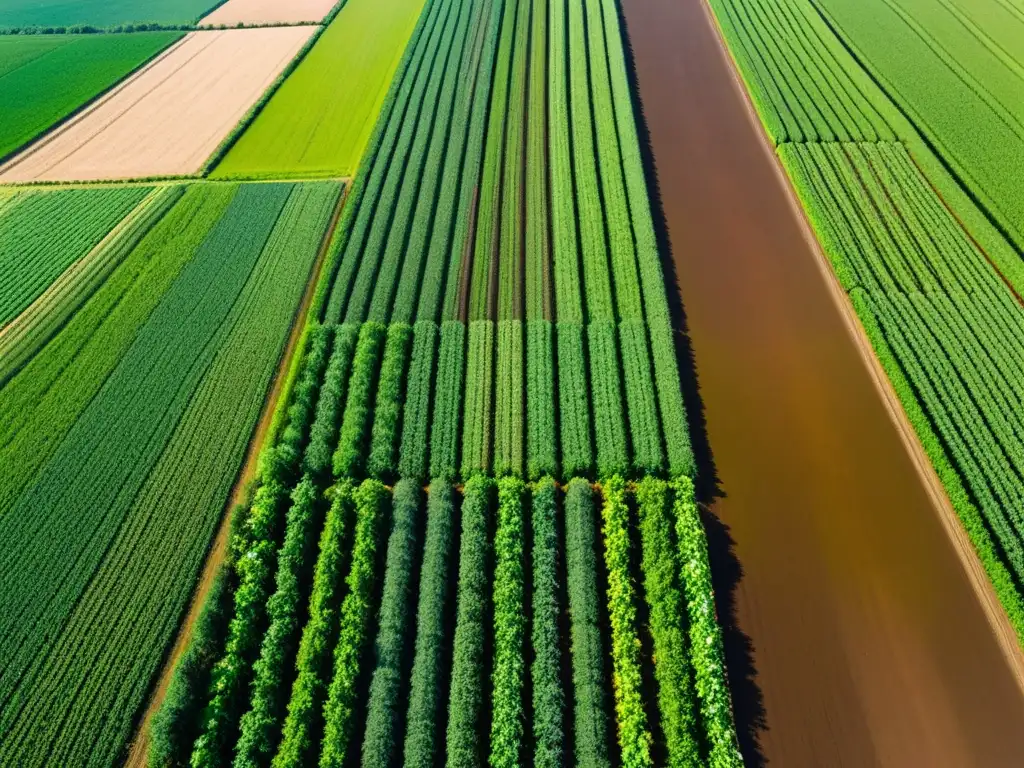 Campos verdes interminables: belleza y sostenibilidad Vista aérea de extensos campos agrícolas verdes en armonía con regulaciones transfronterizas de protección ambiental en la agricultura sostenible