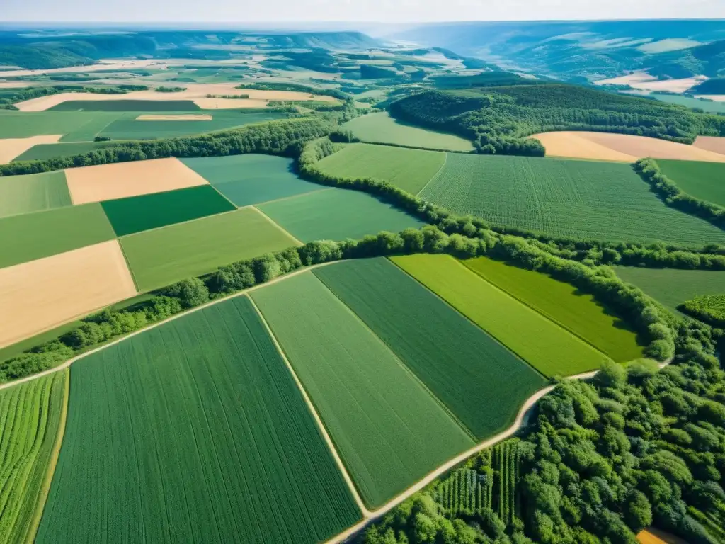 Vista aérea de paisaje rural en América del Norte Vista aérea de extensos paisajes rurales en Norteamérica, con campos y ríos serpenteantes