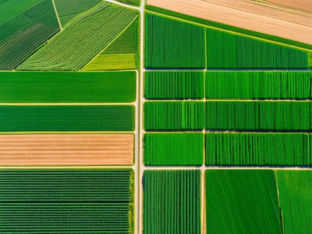 Granja de precisión: tecnología agrícola avanzada en acción Vista aérea de granja moderna con tecnología agrícola avanzada y adopción de tecnologías en agricultura