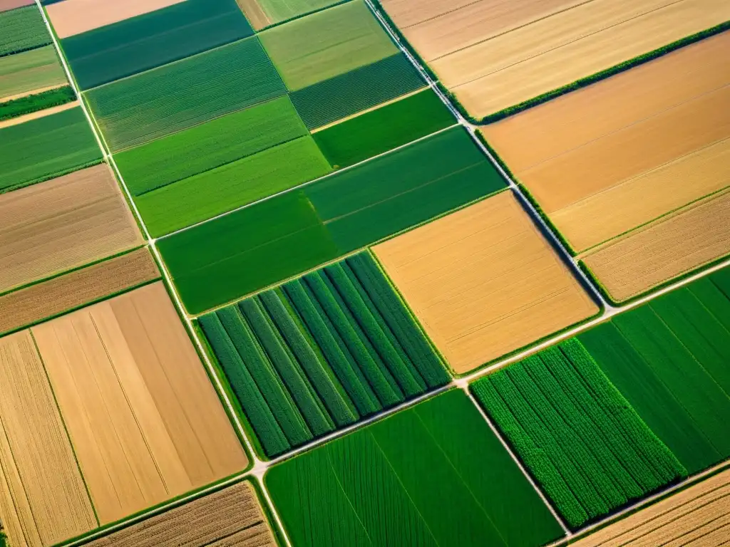 Imagen aérea de alta resolución: agricultura precisa con GPS Vista aérea de paisaje agrícola con maquinaria y campos delimitados, mostrando la eficiencia de la tecnología GPS en la agricultura